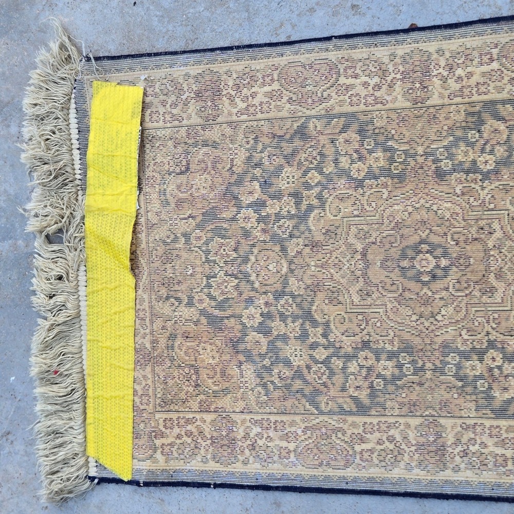 Vintage Navy Blue Medallion Accent Rug Ivory Cream Fringe Traditional Floral 2x3 - Picture 4 of 8